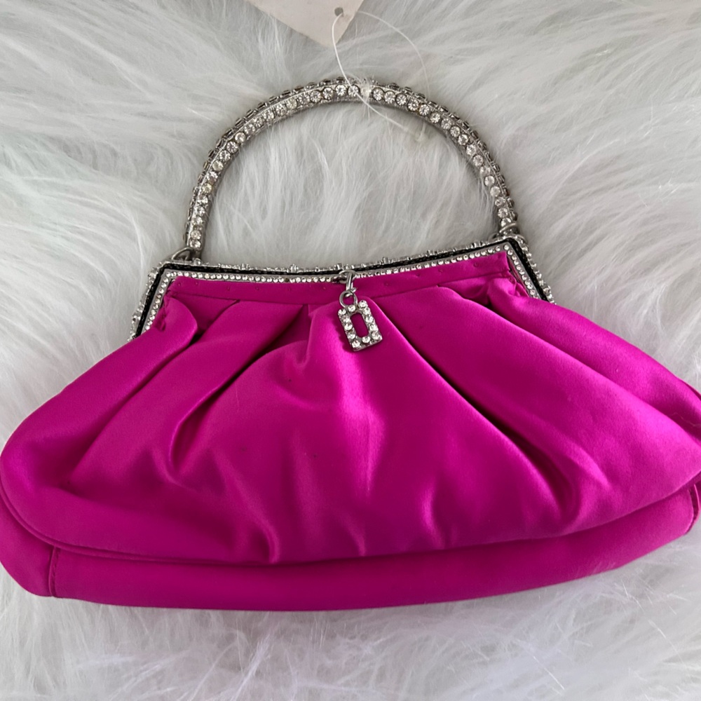 Elegant Pink Clutch with Rhinestone Handle